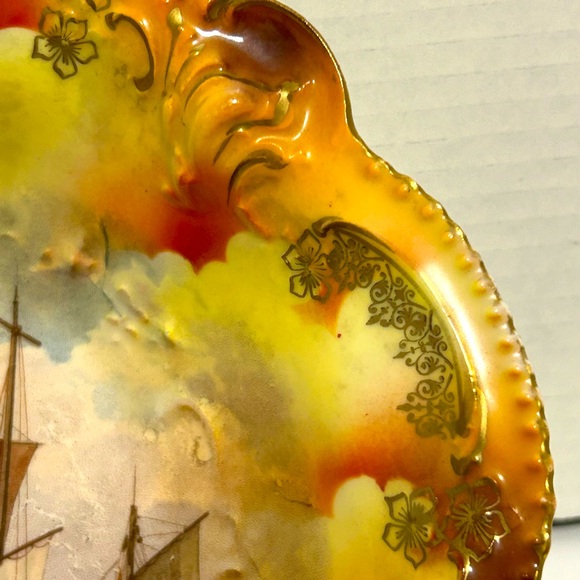 RARE Antique R S PRUSSIA Masted Schooner Bowl - Picture 3 of 8